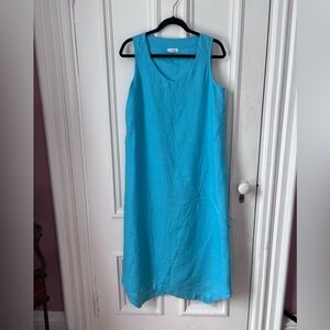 Women’s J Jill Pure Jill Linen Faux Wrap Maxi Dress Teal Size Small